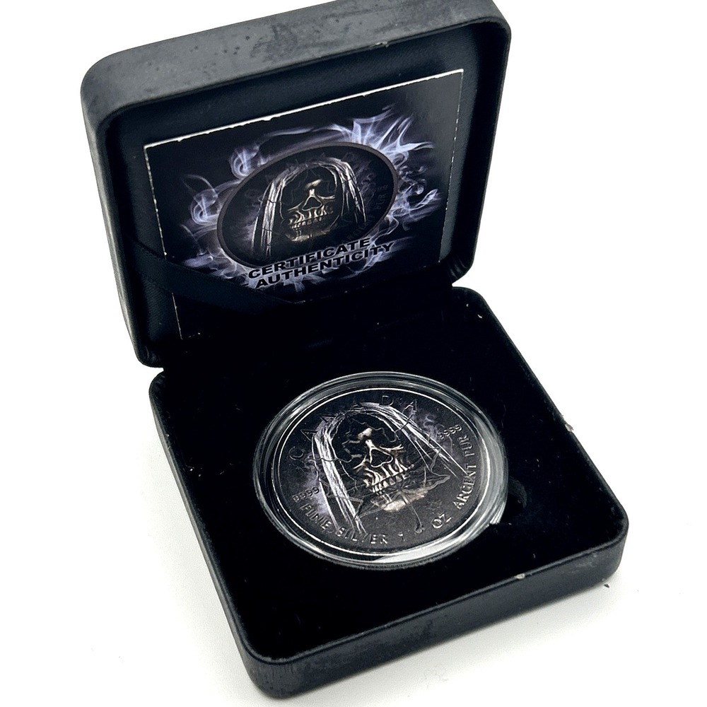 *RARE* 2018 1oz SILVER  $5 Canadian Grim Reaper Smoke #97 of 200 Black Ruthenium